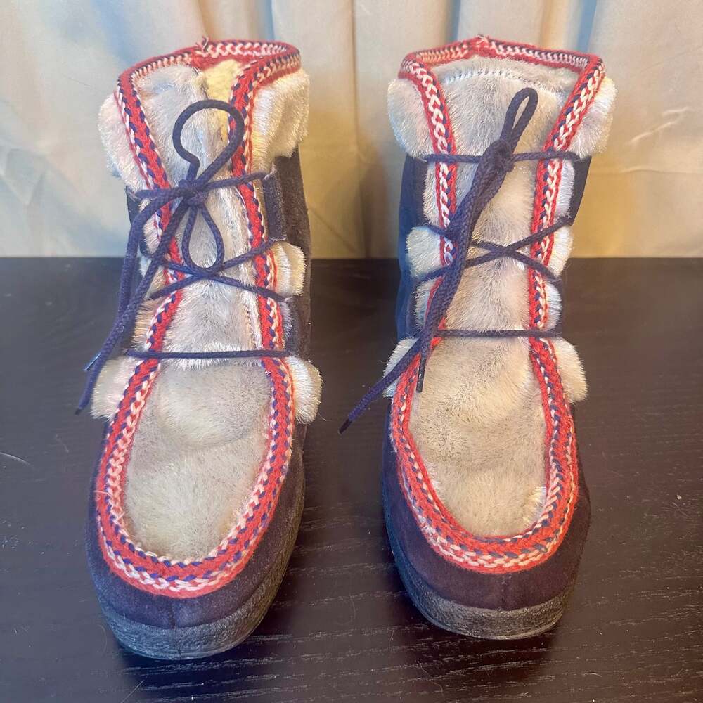 Vintage Style Alpine Yodeler Boots Kids Size 7 | Faux Fur Lined | Nordic Folk Wi